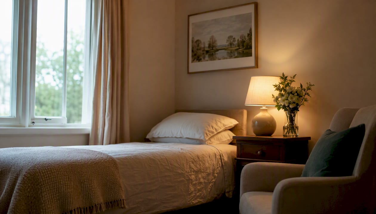 Neat bedroom prepared for live-in carer