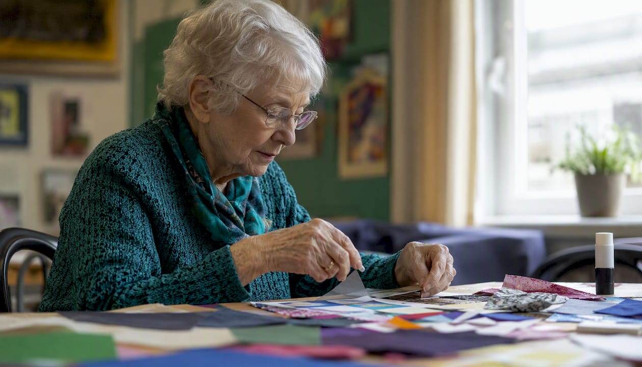 Elderly hands making crafts in community group