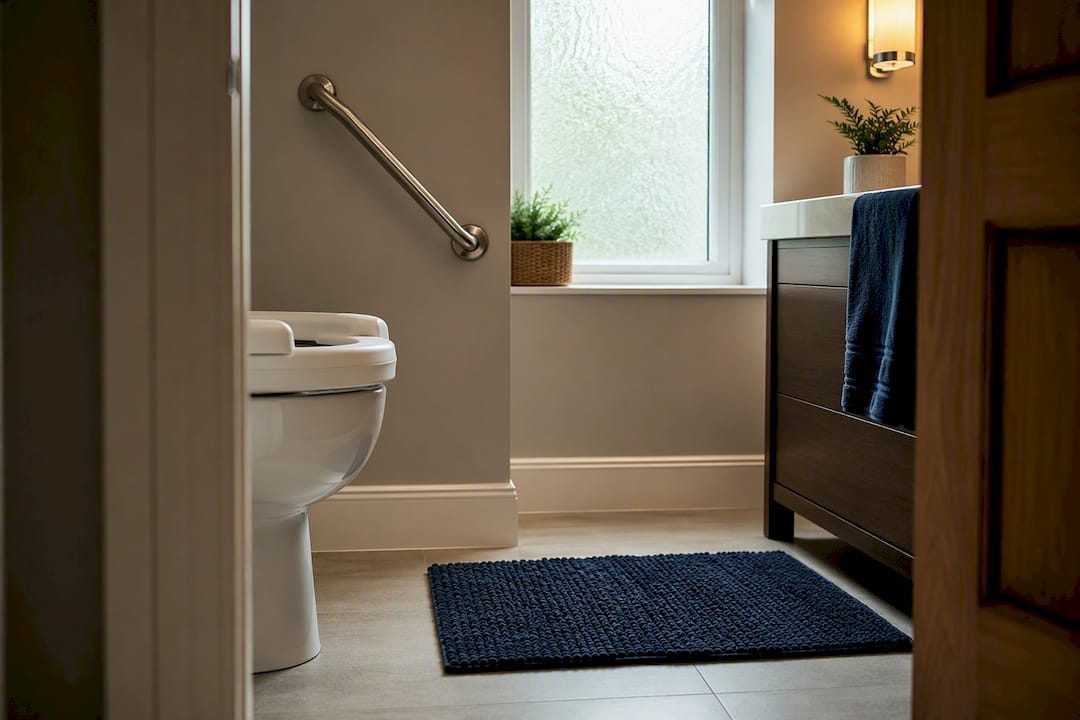 Bathroom grab rail and non-slip mat