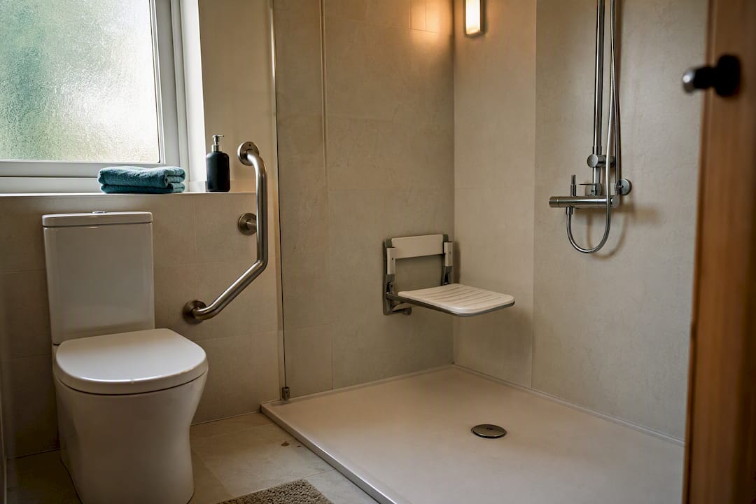 Accessible bathroom with home safety adaptations