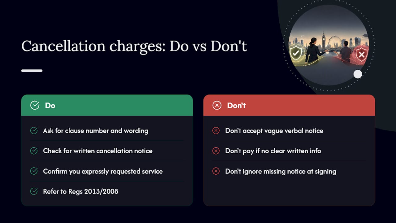What does UK consumer law say about care visit cancellation charges? — overview diagram