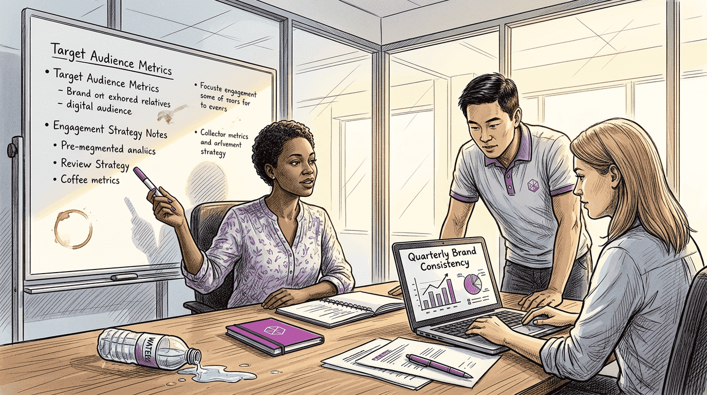 Marketing team reviewing branding metrics