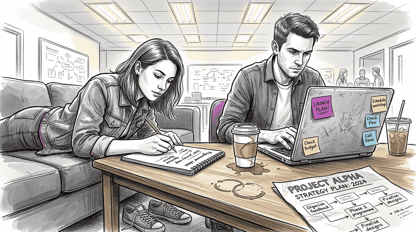 Marketers brainstorming content ideas informally