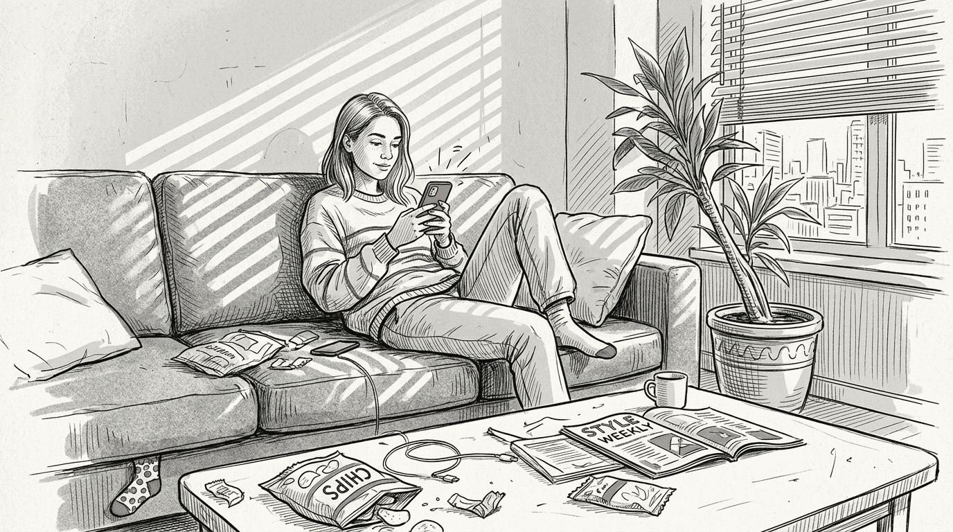 Person watching short videos in living room