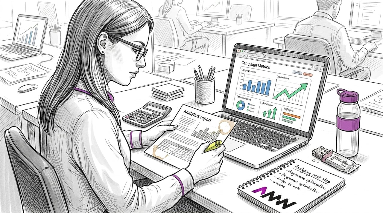 Analyst reviewing campaign results report