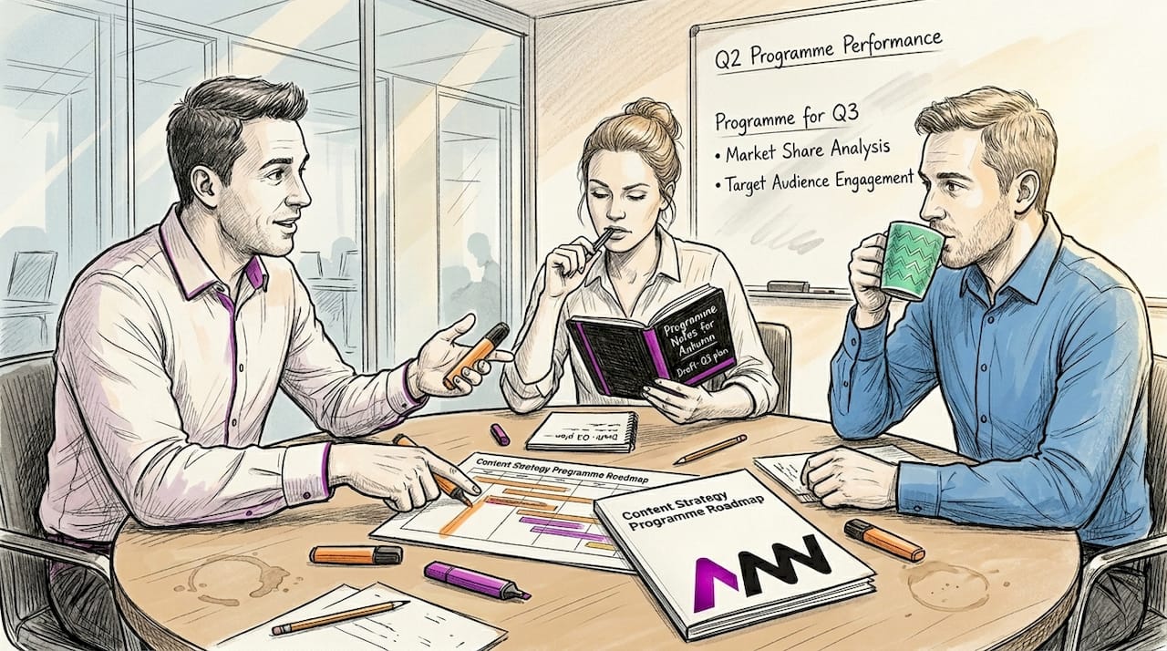 Team reviewing content strategy results together