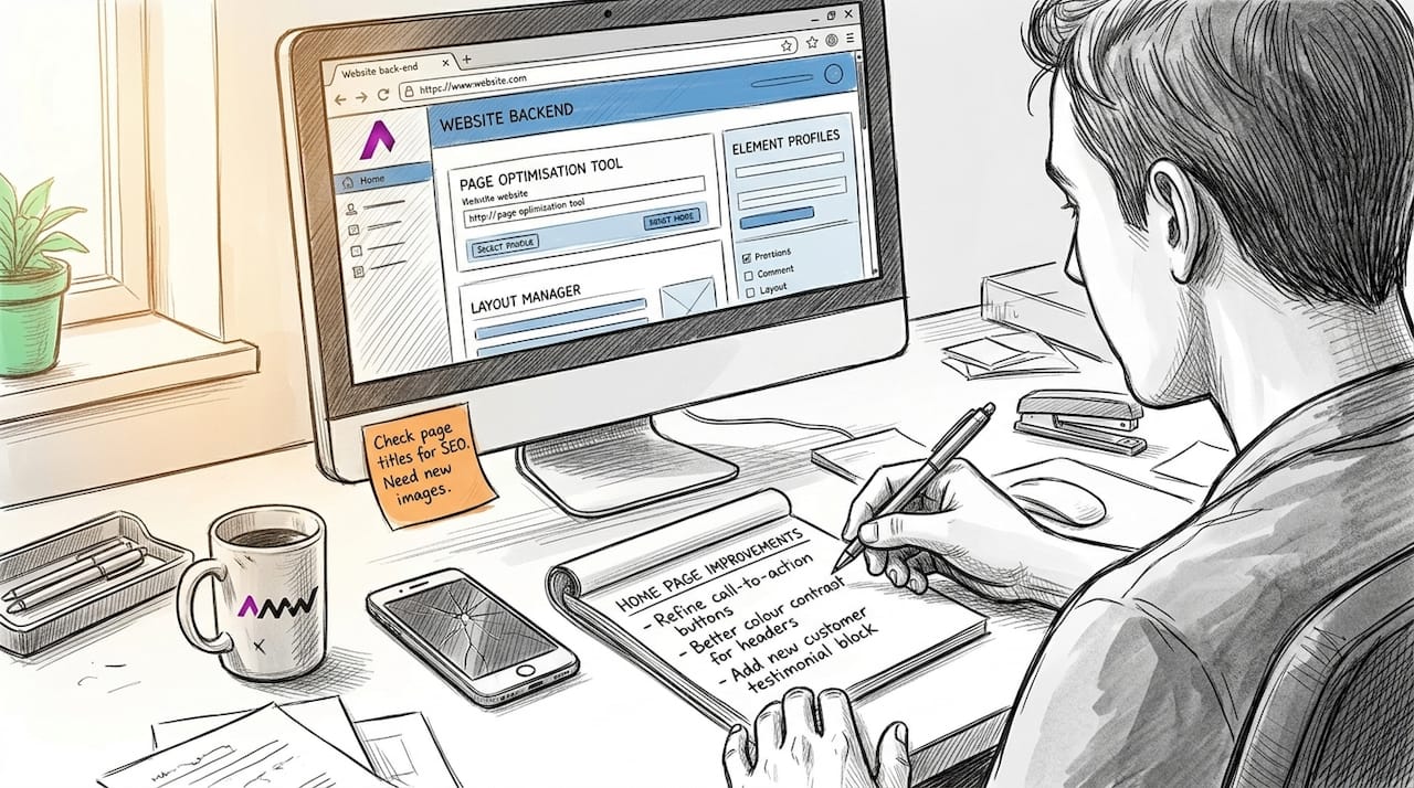 Person working on website SEO tasks