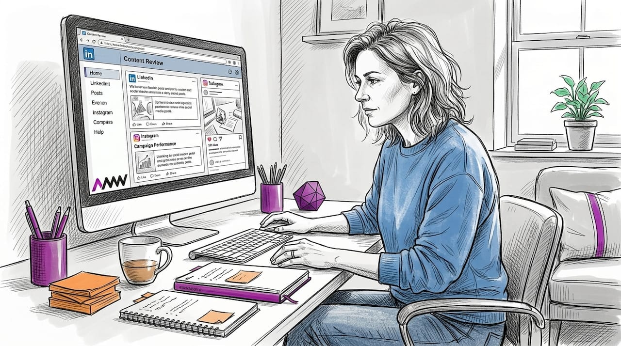 Content manager reviewing social engagement posts