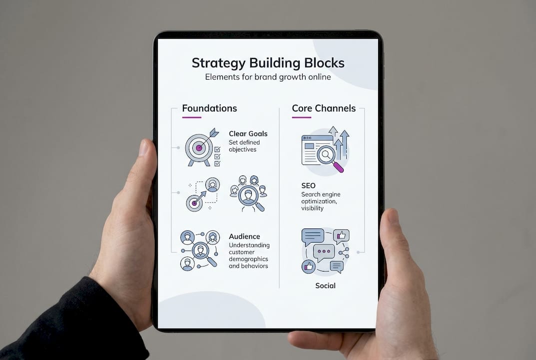 Infographic showing digital marketing essentials for brands