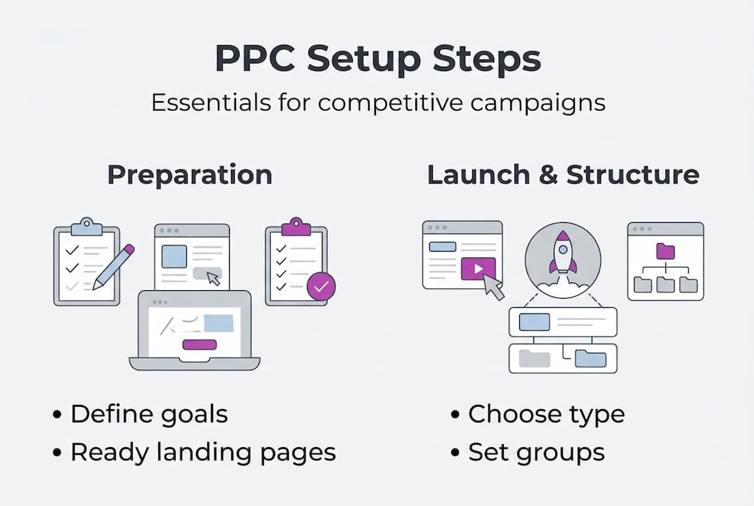 Infographic with PPC preparation and launch steps