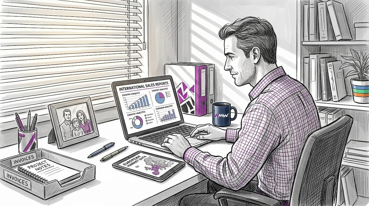 Brand manager reviews international sales reports