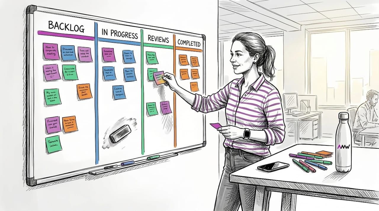 Project manager updates Kanban board tasks