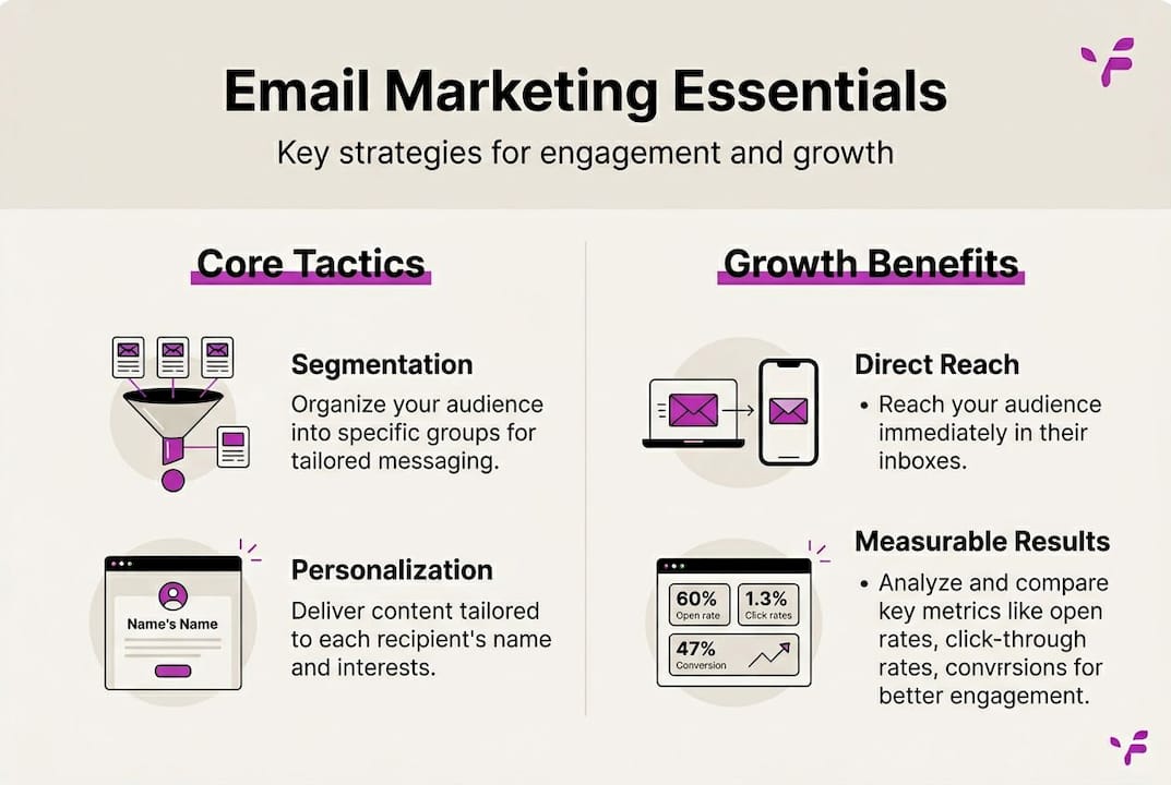 Infographic showing core tactics and growth benefits