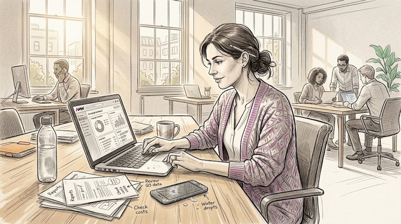 Businesswoman reviewing campaign results at desk