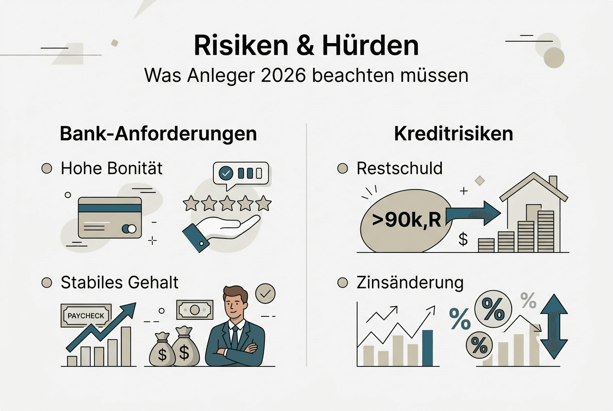 Grafische Übersicht: Worauf Sie bei der Immobilienfinanzierung achten sollten – Risiken und wichtige Voraussetzungen im Überblick
