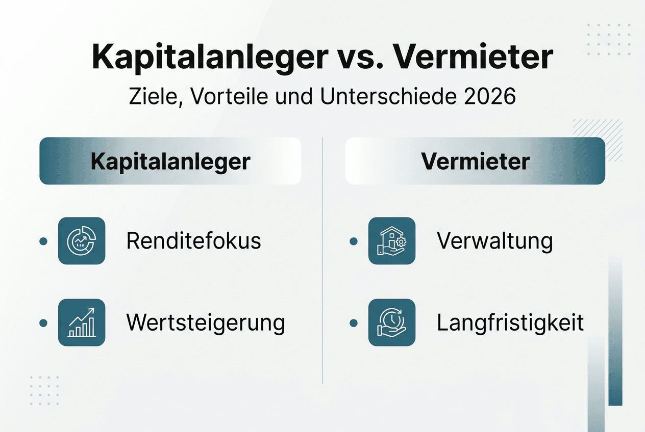Vergleich von Kapitalanlegern und Vermietern anschaulich in einer Infografik dargestellt