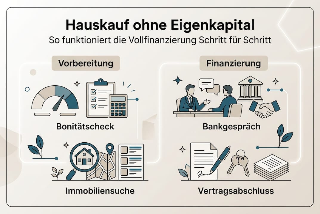 Die Infografik veranschaulicht die einzelnen Schritte auf dem Weg zur vollständigen Finanzierung.