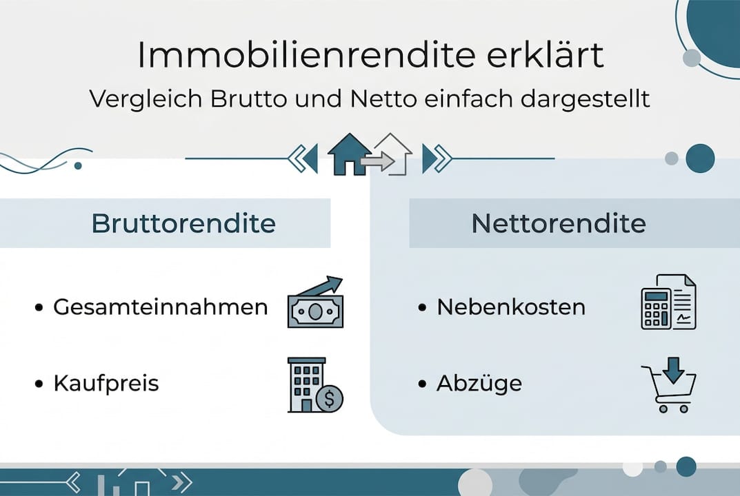 Grafische Gegenüberstellung von Brutto- und Nettorendite