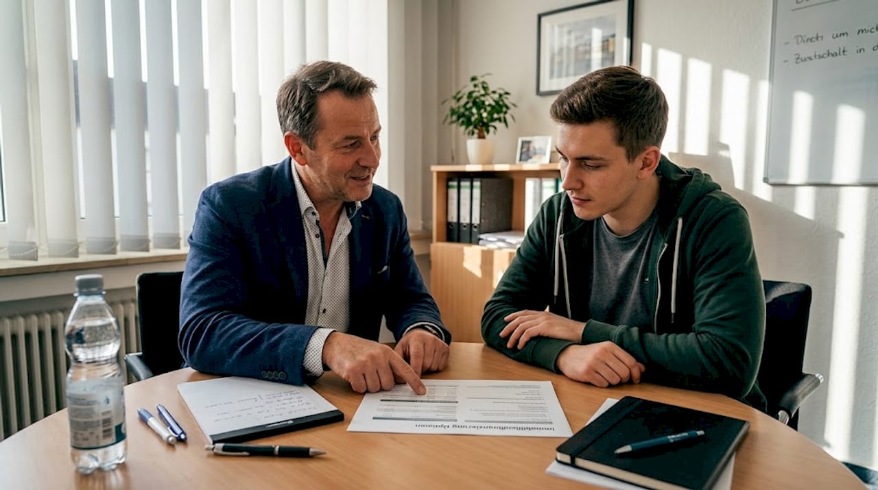 Ein Kunde lässt sich von seinem Finanzberater zu verschiedenen Möglichkeiten der Immobilienfinanzierung beraten.