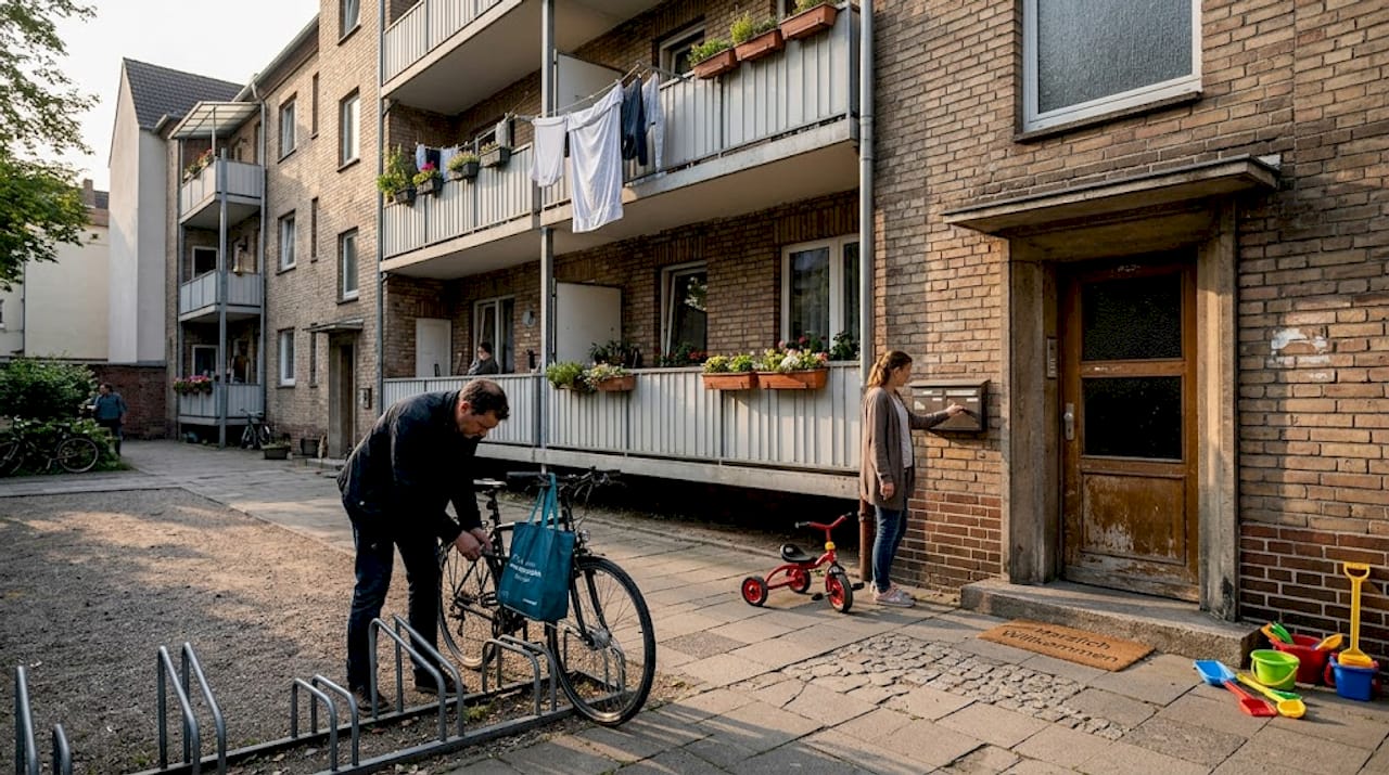 Typischer Alltag im Hinterhof eines deutschen Mietshauses