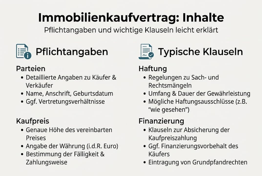 Übersichtsgrafik: Die wichtigsten Punkte eines Kaufvertrags auf einen Blick