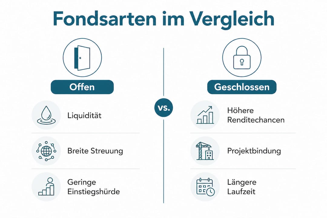 Infografik: Offene und geschlossene Immobilienfonds im Vergleich