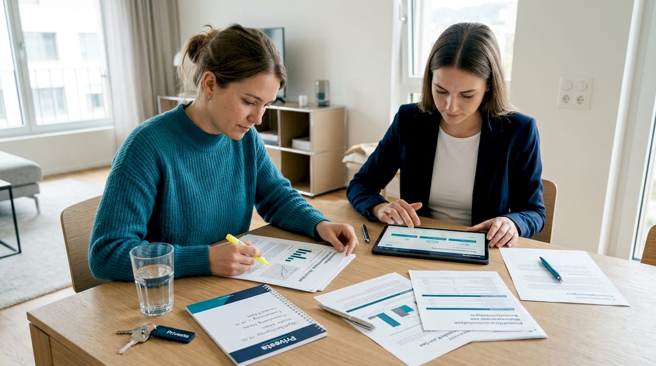 Zwei Frauen sitzen gemeinsam am Esstisch und tauschen sich über Bau- und Immobilienprojekte aus.
