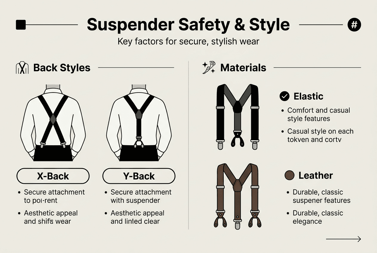 Infographic comparing suspender styles and materials