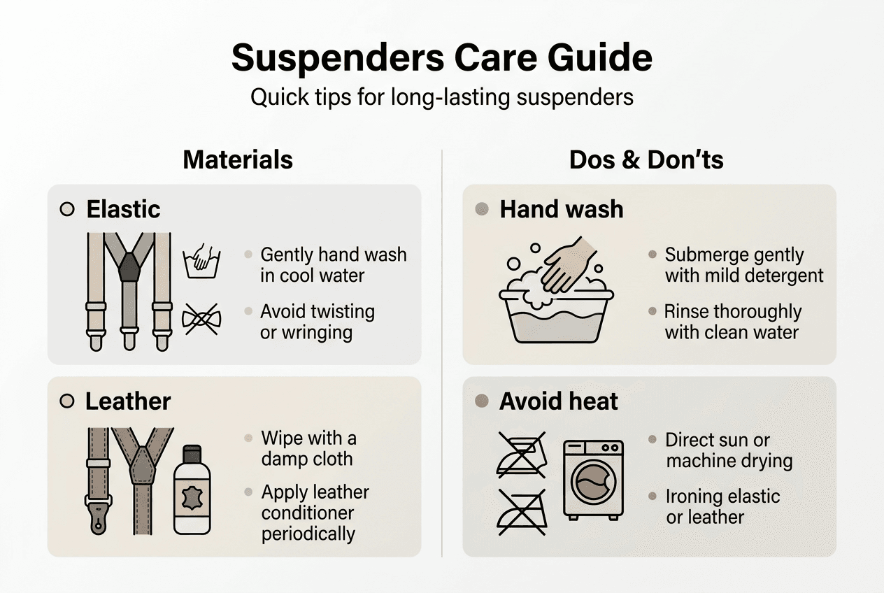 Infographic with suspender care tips and materials