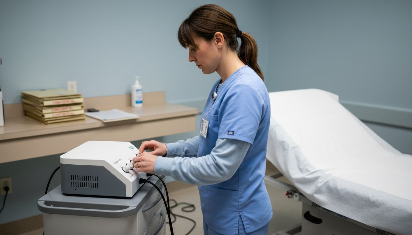 Technician preparing infrared device in clinic