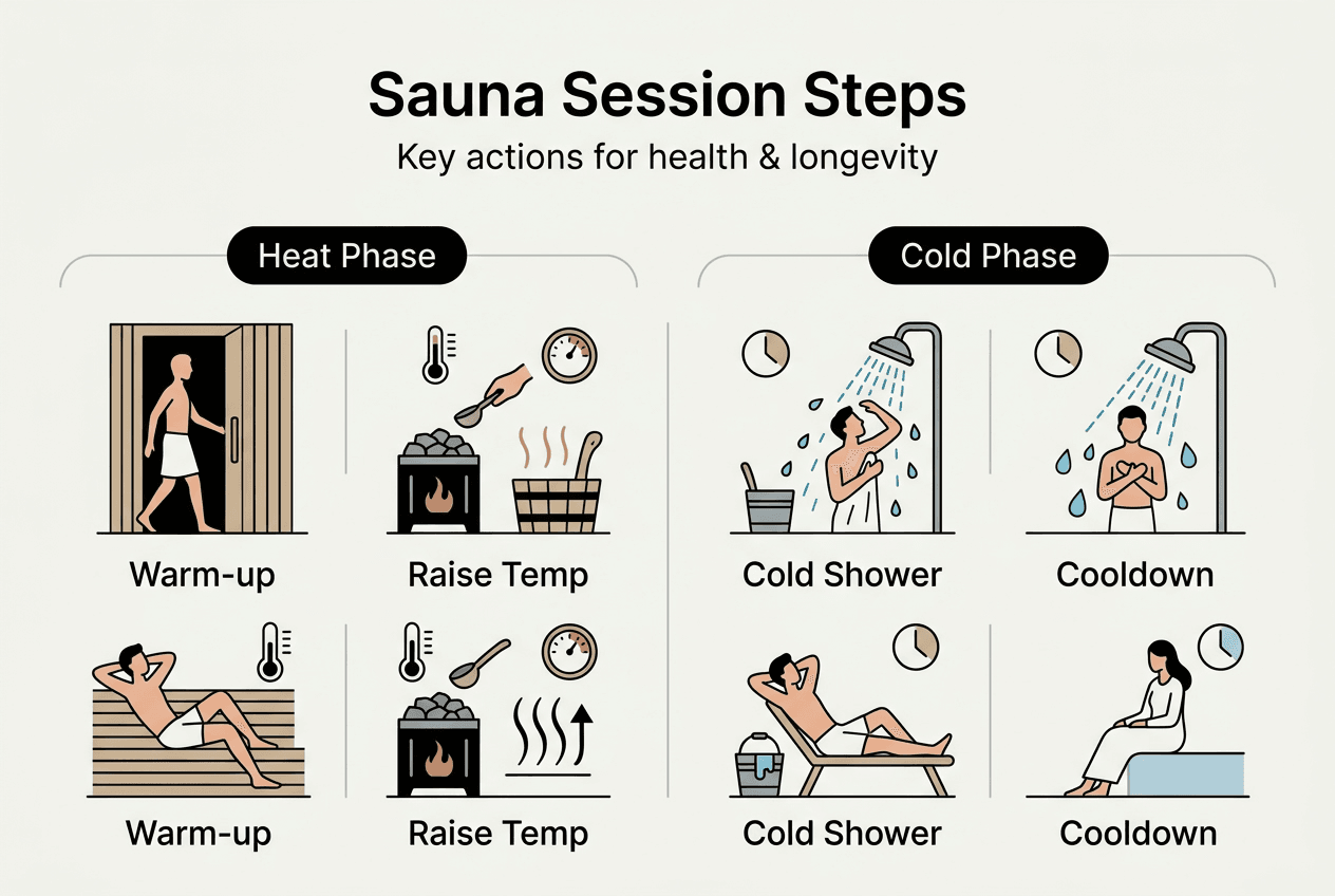 Infographic showing optimal sauna routine steps