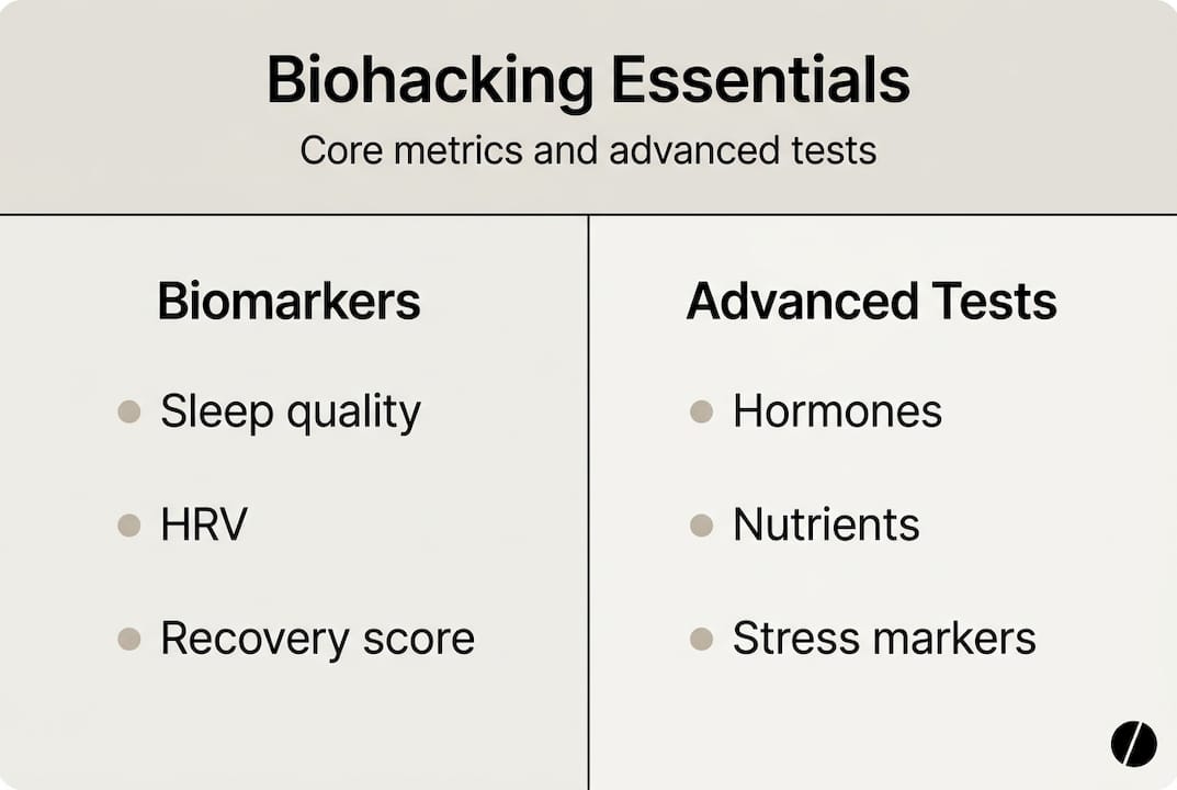 Infographic of biohacking metrics and tests for athletes