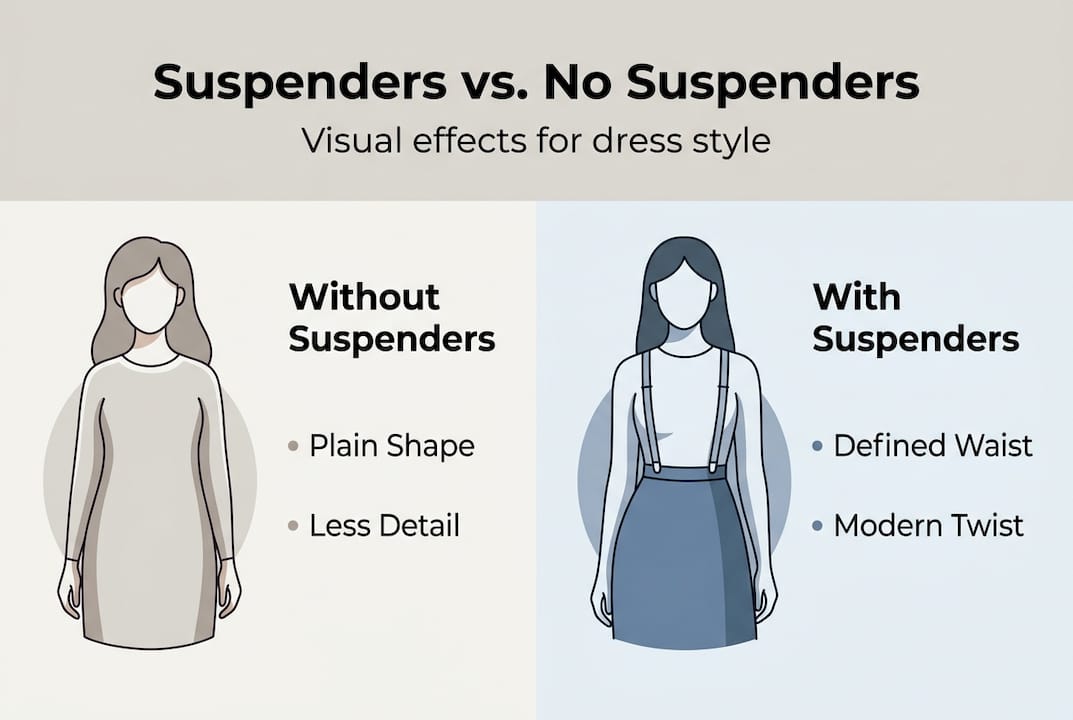 Infographic comparing dresses with and without suspenders