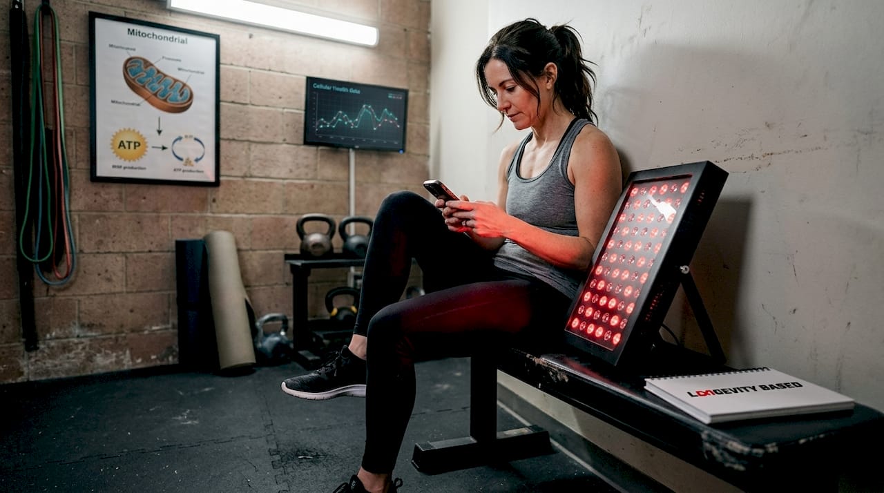 Woman recovering with near-infrared therapy