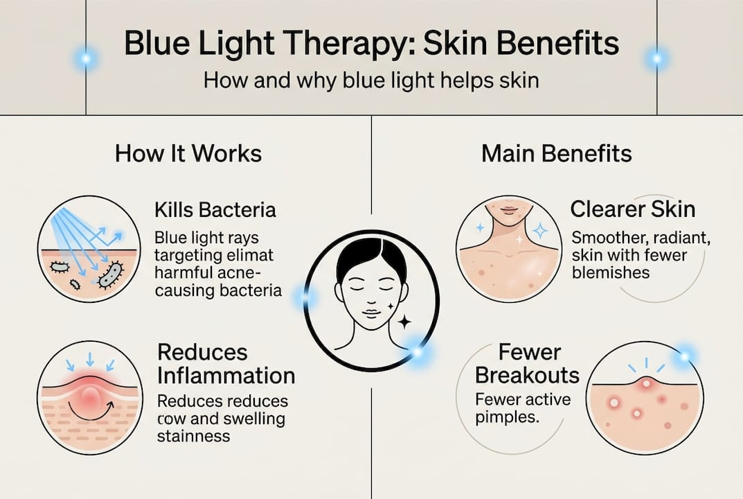 Infographic highlighting blue light therapy benefits