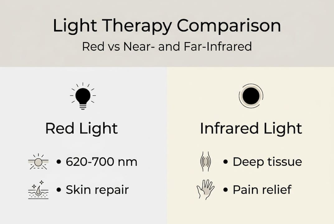 Infographic comparing red and infrared light therapy