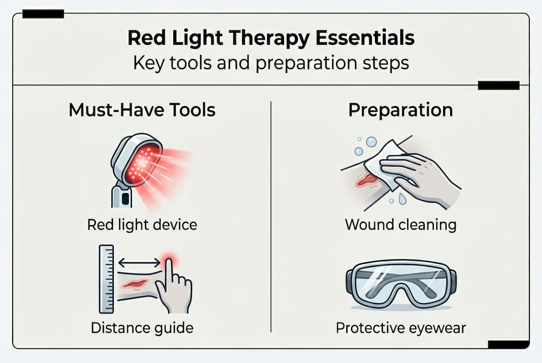 Infographic on red light therapy tools and setup