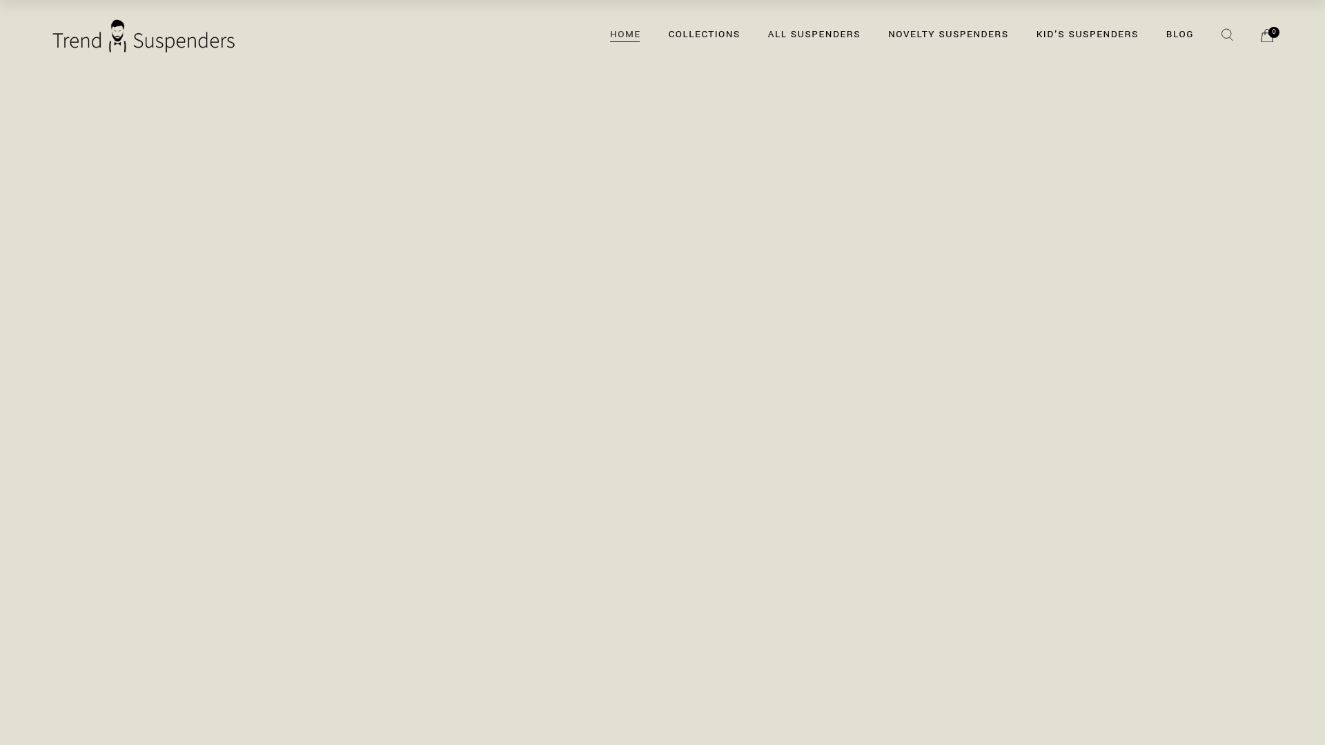 Trend Suspenders homepage showing the site navigation above the main collection area.
