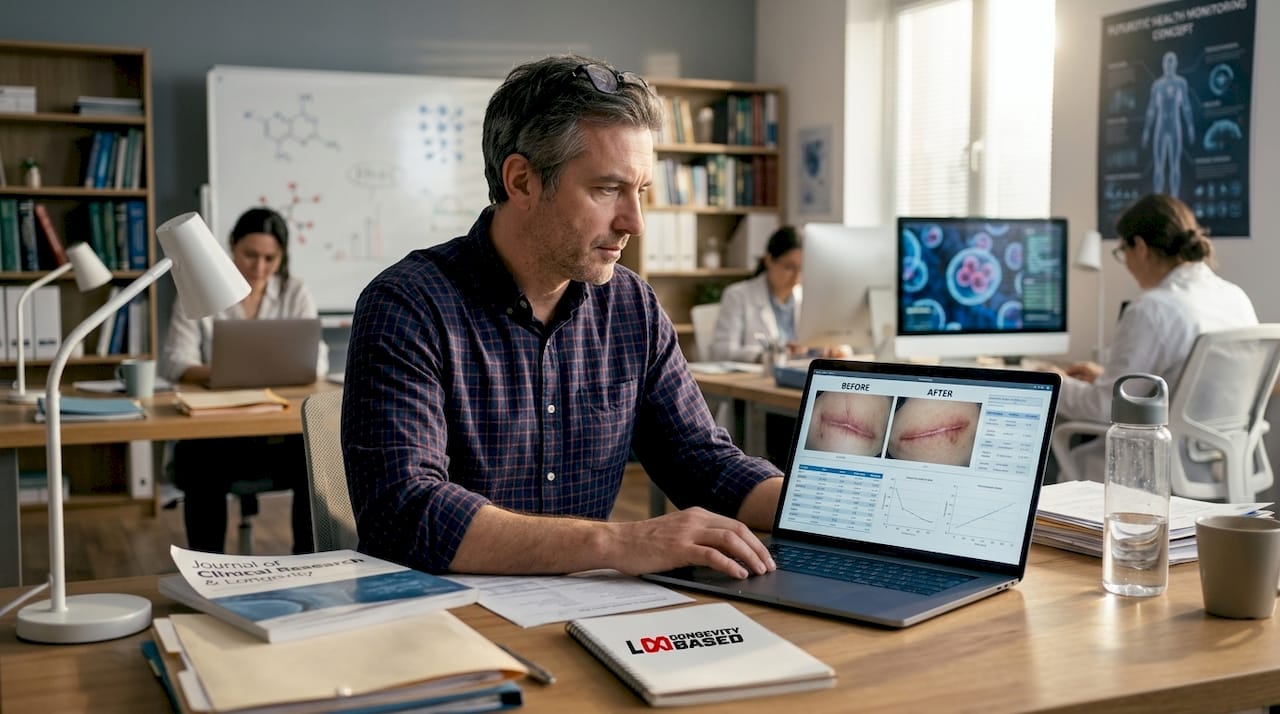 Researcher reviewing scar healing results