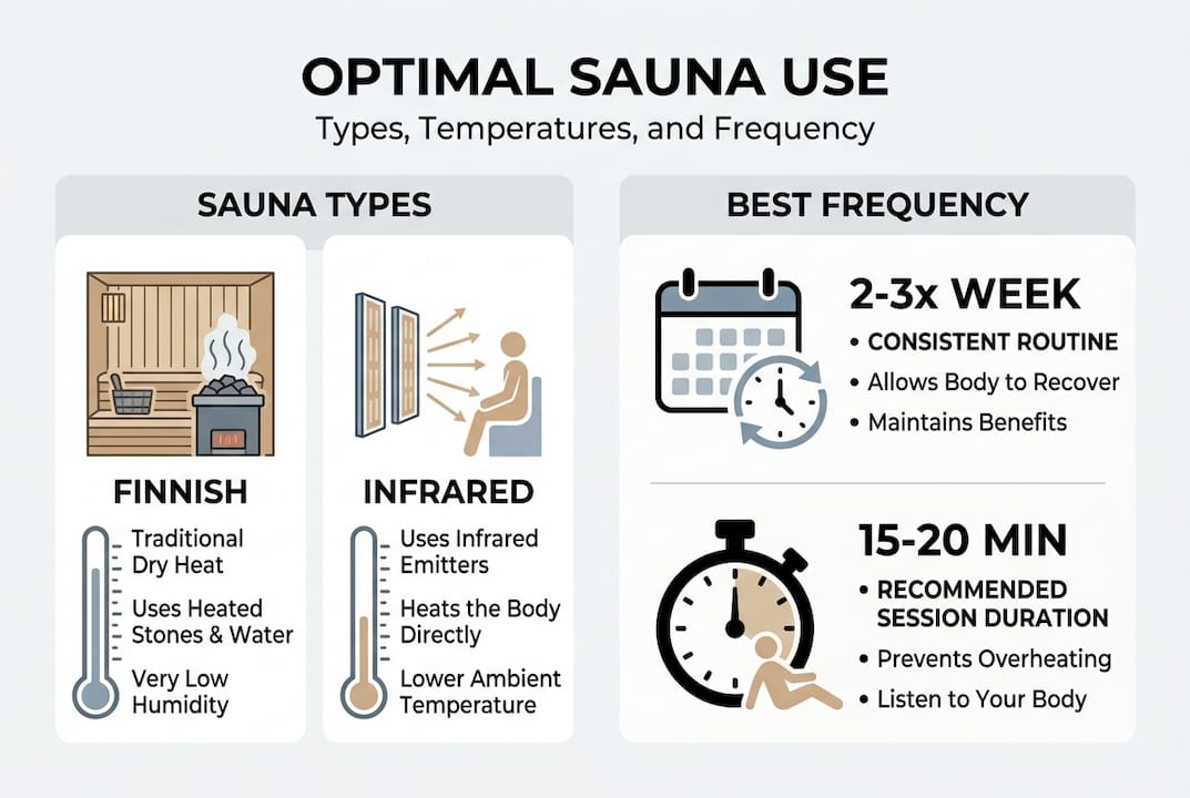 Infographic comparing sauna types and session frequency