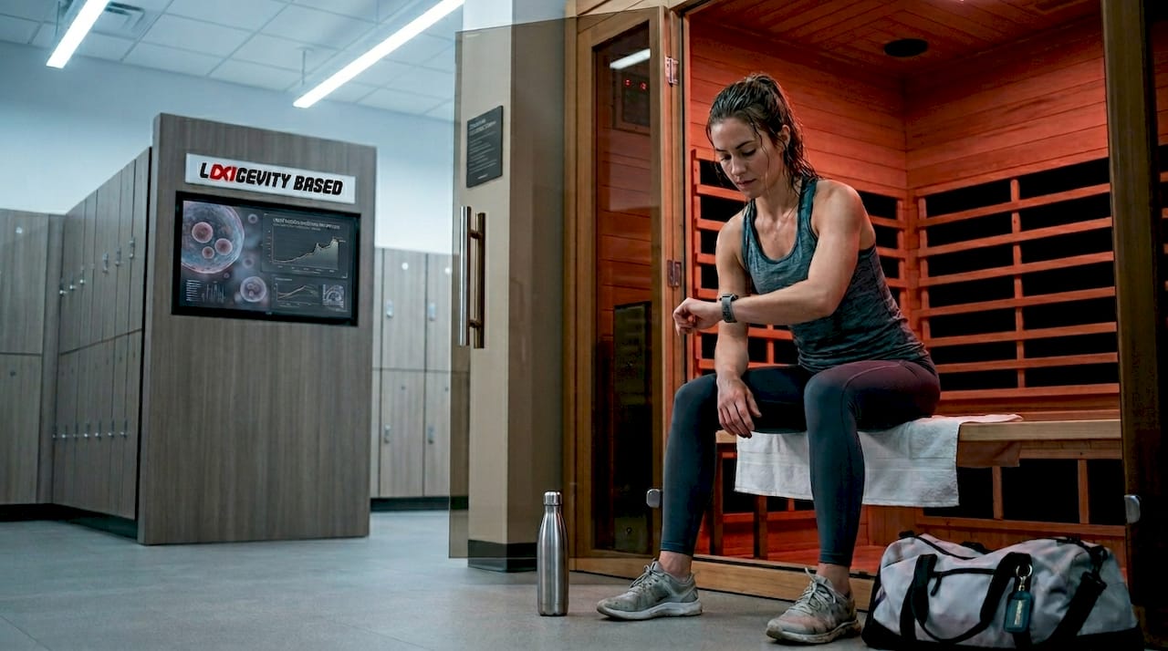 Woman checks watch after infrared sauna session