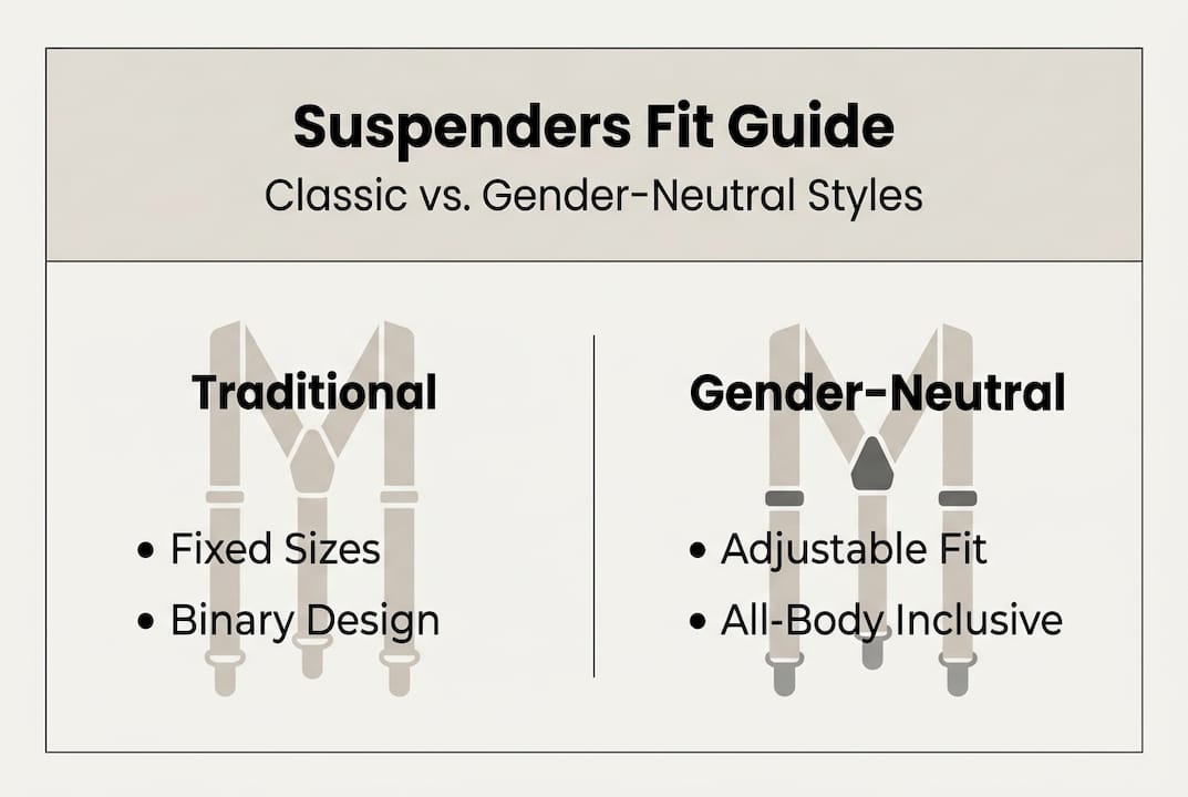Infographic comparing traditional and gender-neutral suspenders
