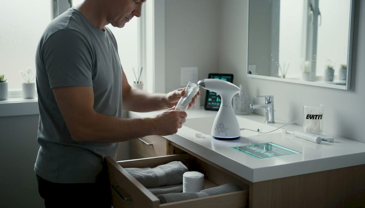 RF device and gel prep on bathroom counter
