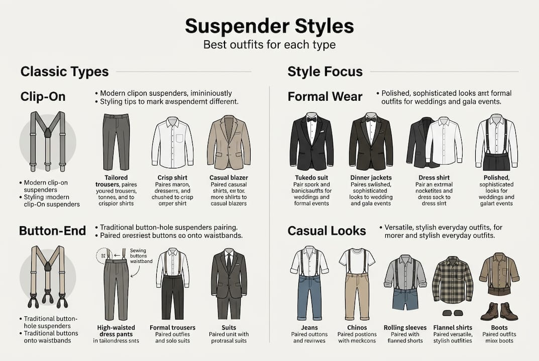 Infographic of suspender styles and pairings