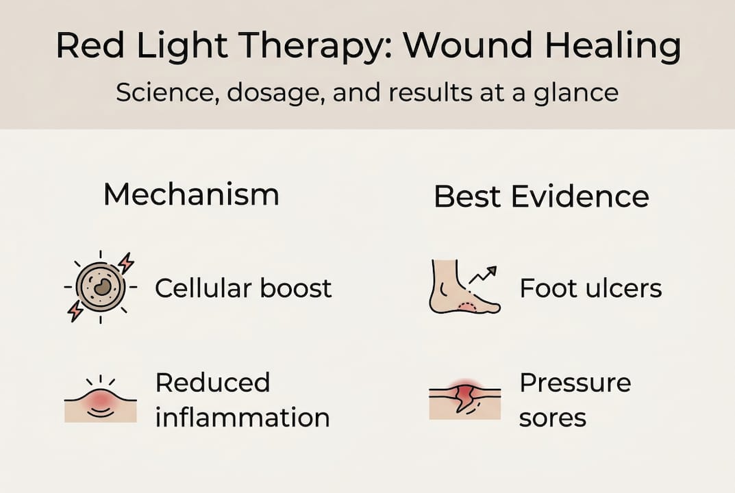 Infographic summarizes red light therapy for wounds