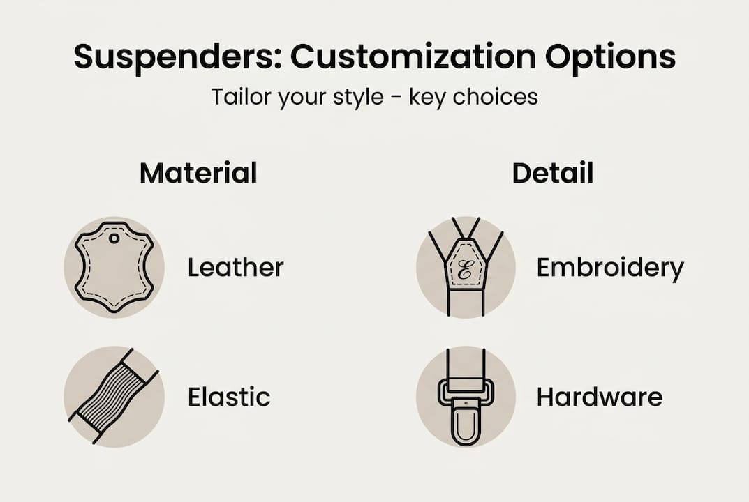 Infographic explaining suspenders customization options