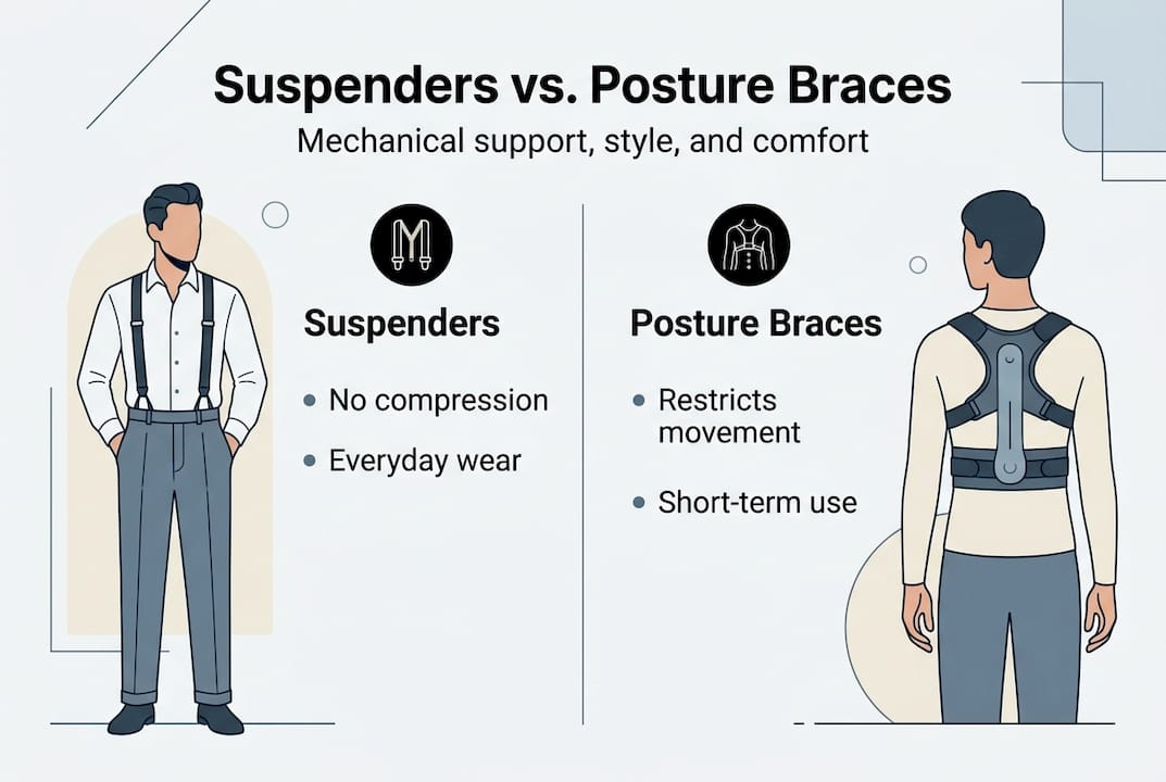 Infographic comparing suspenders and posture braces