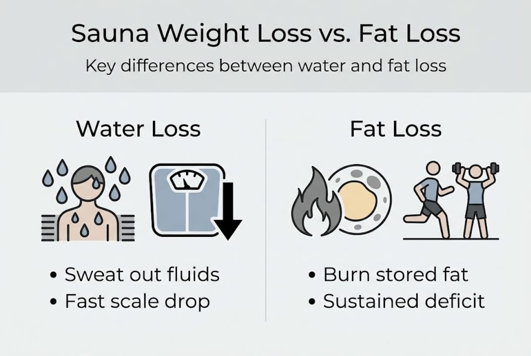 Infographic showing sauna water loss versus fat loss