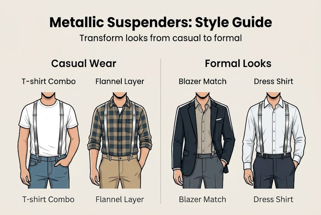 Infographic showing metallic suspenders style options