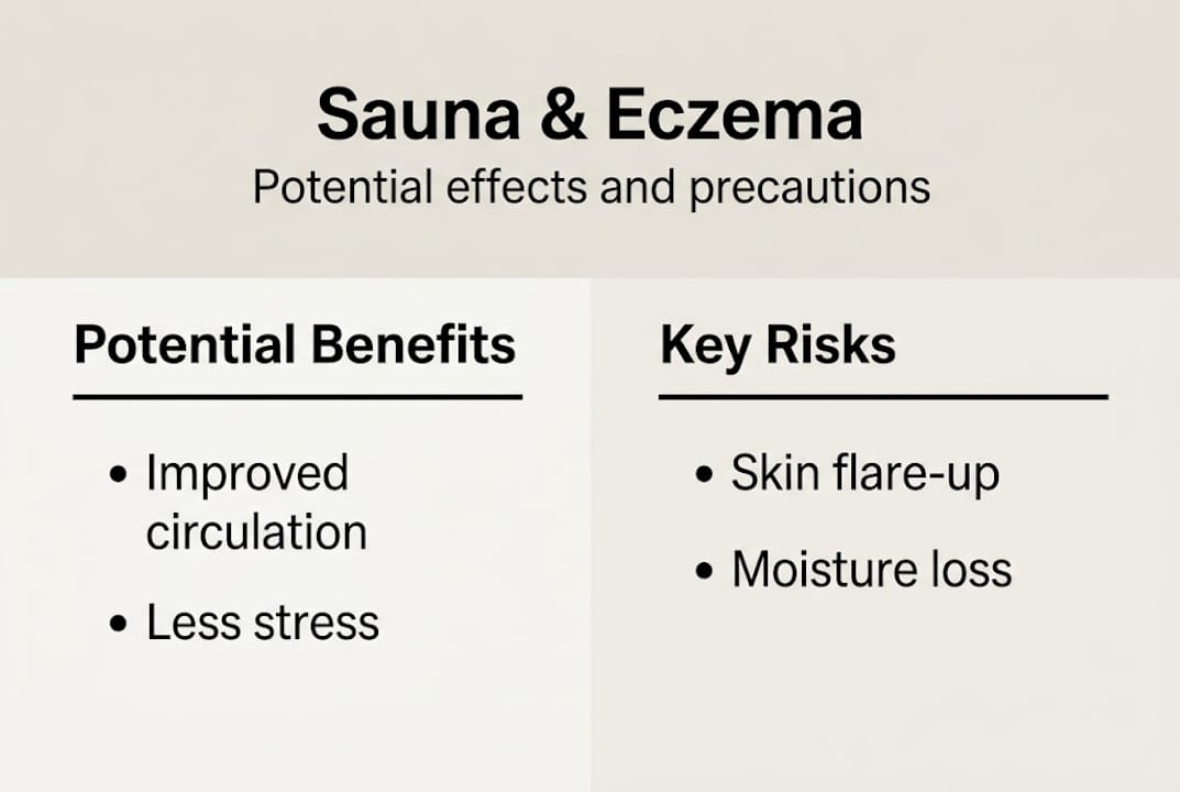 Infographic summarizing sauna benefits and risks for eczema